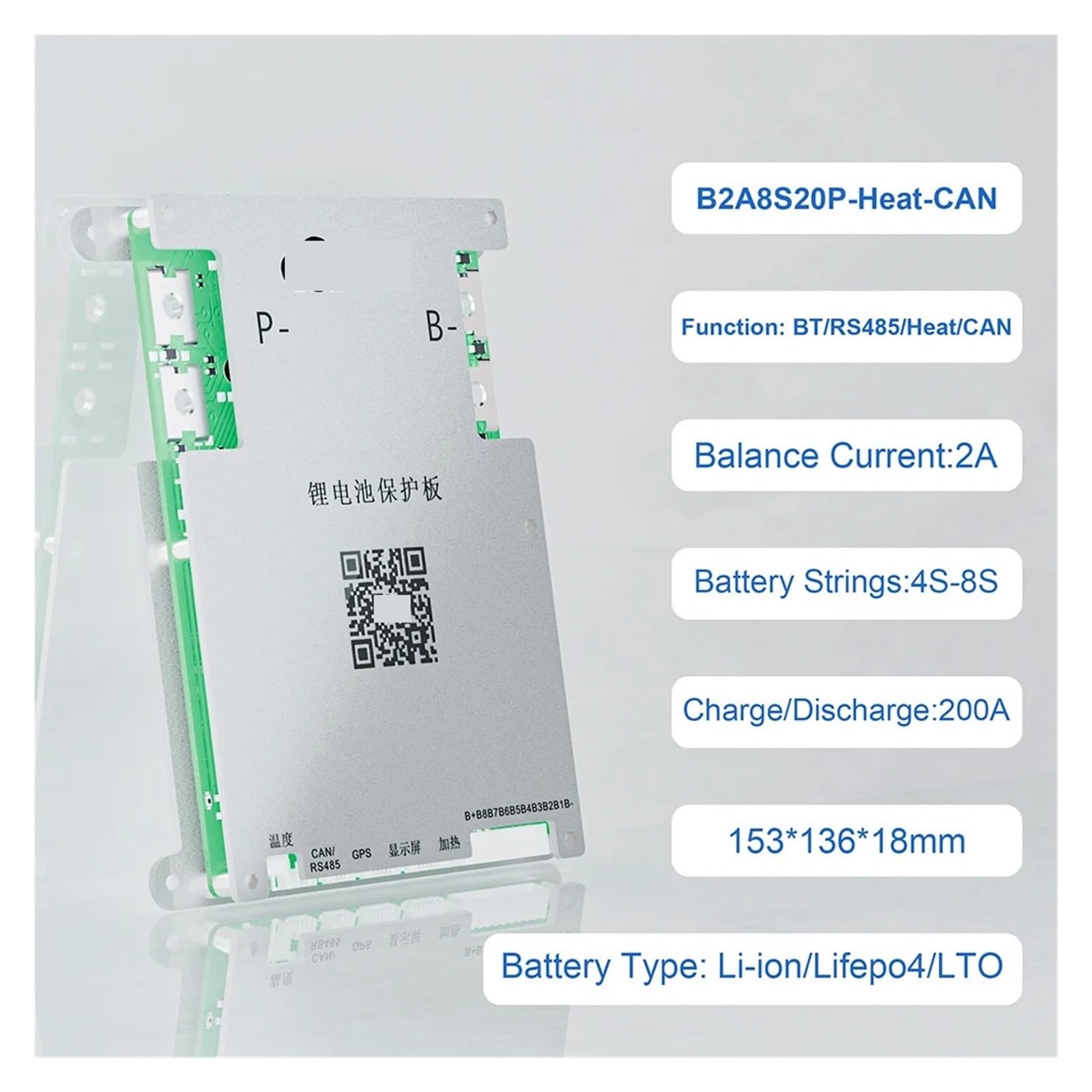 Akumulator litowo-jonowy Lifepo4 LTO 8S 24 V 200 A, aktywny balaner B2A8S20P BT Can RS485 3S ~ 8S(B2A8S20P)