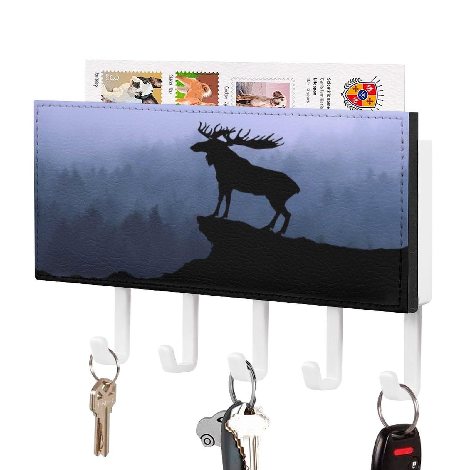 NCLQVJXZKHW Moose Forest Key Holder with 5 Hooks Key Hooks Wall Mounted Key Racks Key Hanger Organiser Shelf