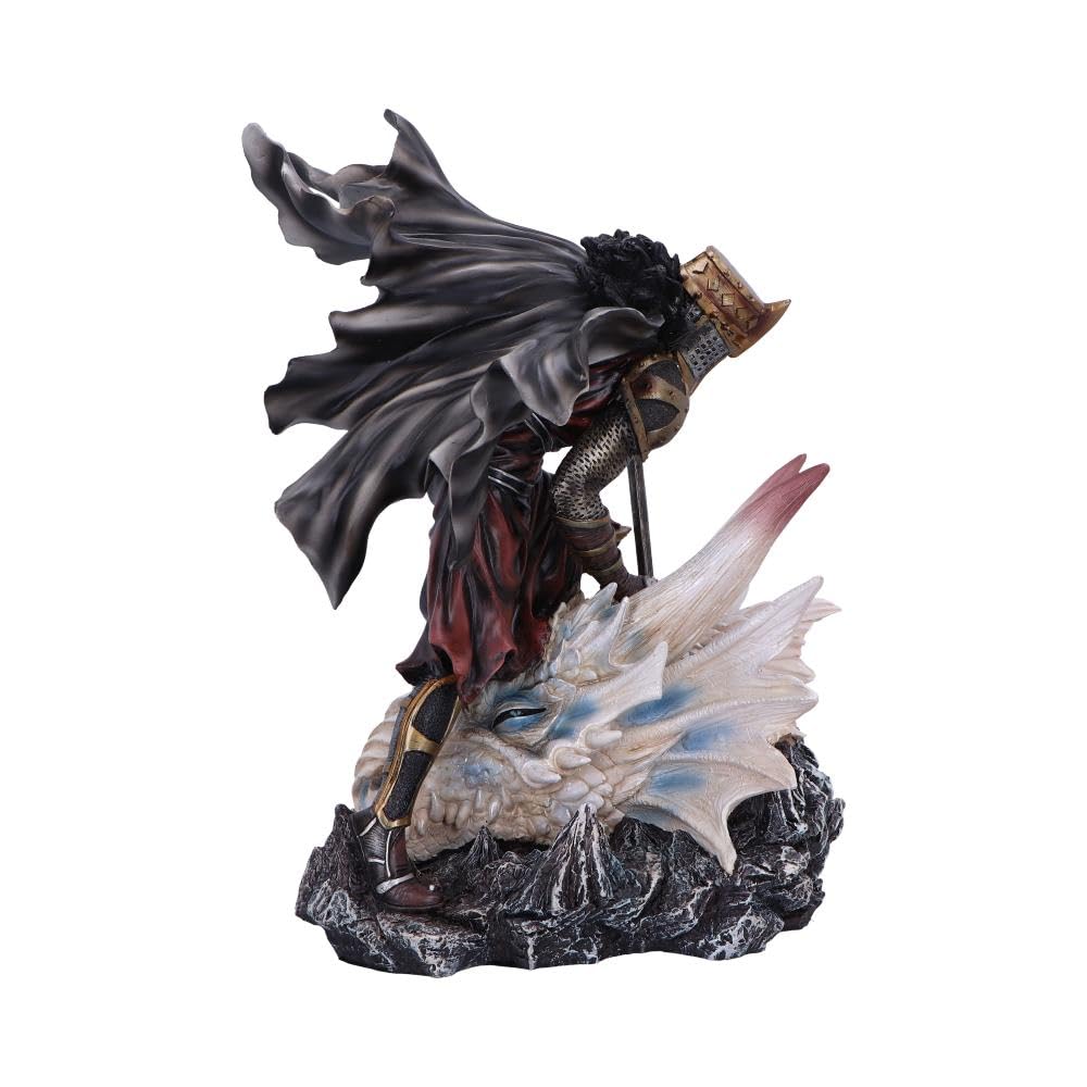Nemesis Now The Price of Valour – Drache und Ritter Statue – Detaillierte Ritterstatue aus Kunstharz, Metallic-Gold-Rüstung, schwarzer Umhang, für Fantasy-Sammler