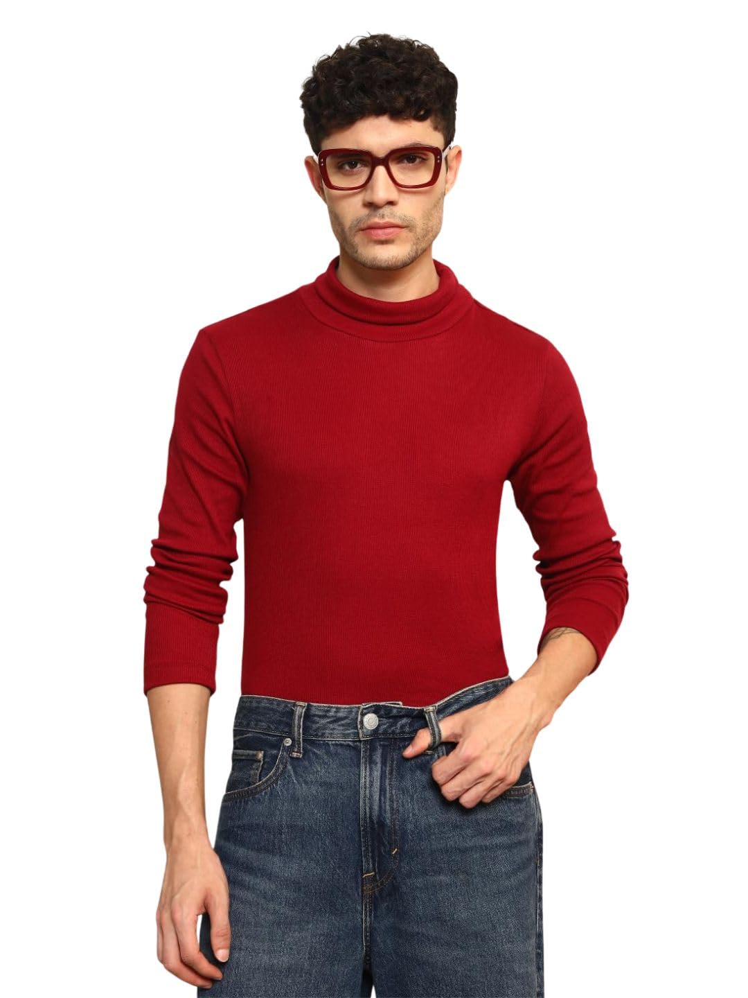 tandul Men's Solid Maroon Full Sleeve Sweater - Polyester Blend Sweater for Men Soft & Breathable & Comfortable Outfits for Office, Casual, Festive & Party (11962)-picture-12