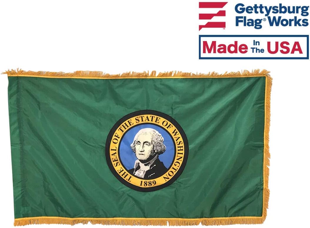 3x5' Washington State Indoor Flag Set with 3x5' United States Indoor Flag Set - Complete Sets for Display!