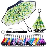 Fidus Double Layer Inverted Reverse Umbrella, Winproof Waterproof UV Protection Self Stand Upside Down Car Golf Outdoor Rain Umbrella with C-Shaped Handle