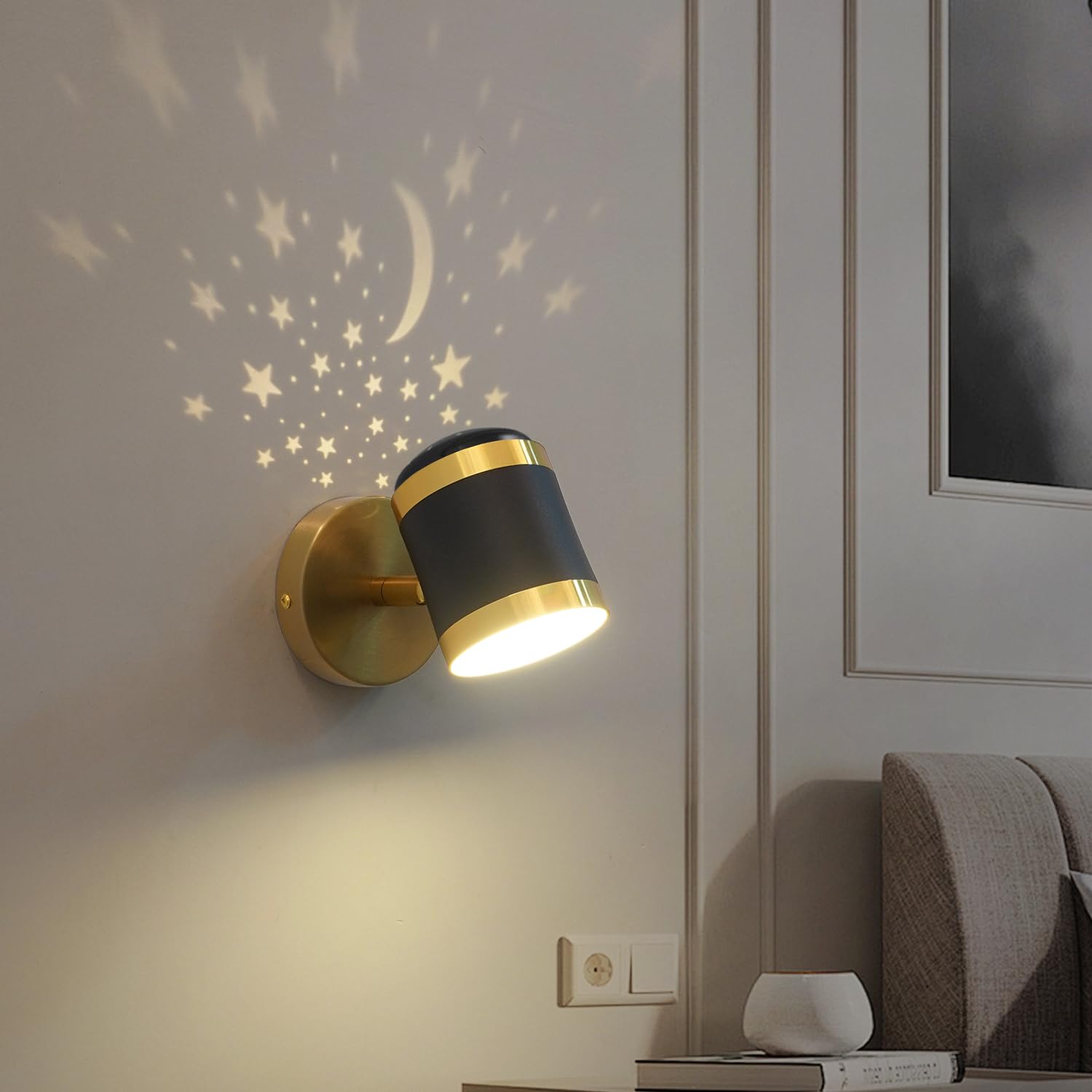 zhxinashu Star Wandleuchter, Schwarz Gold LED Wandleuchte, LED Lampen für Schlafzimmer, Art Deco Verstellbare Wandleuchte, Moderne Innenwandlampe für Wohnzimmer, Nachttisch