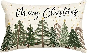 Baccessor Merry Christmas Pillow Cover 12x20 Inch, Xmas Trees Lumbar Pillow Case Christmas Winter Decoration for Cushion Sofa Couch Indoor Outdoor 1 Piece