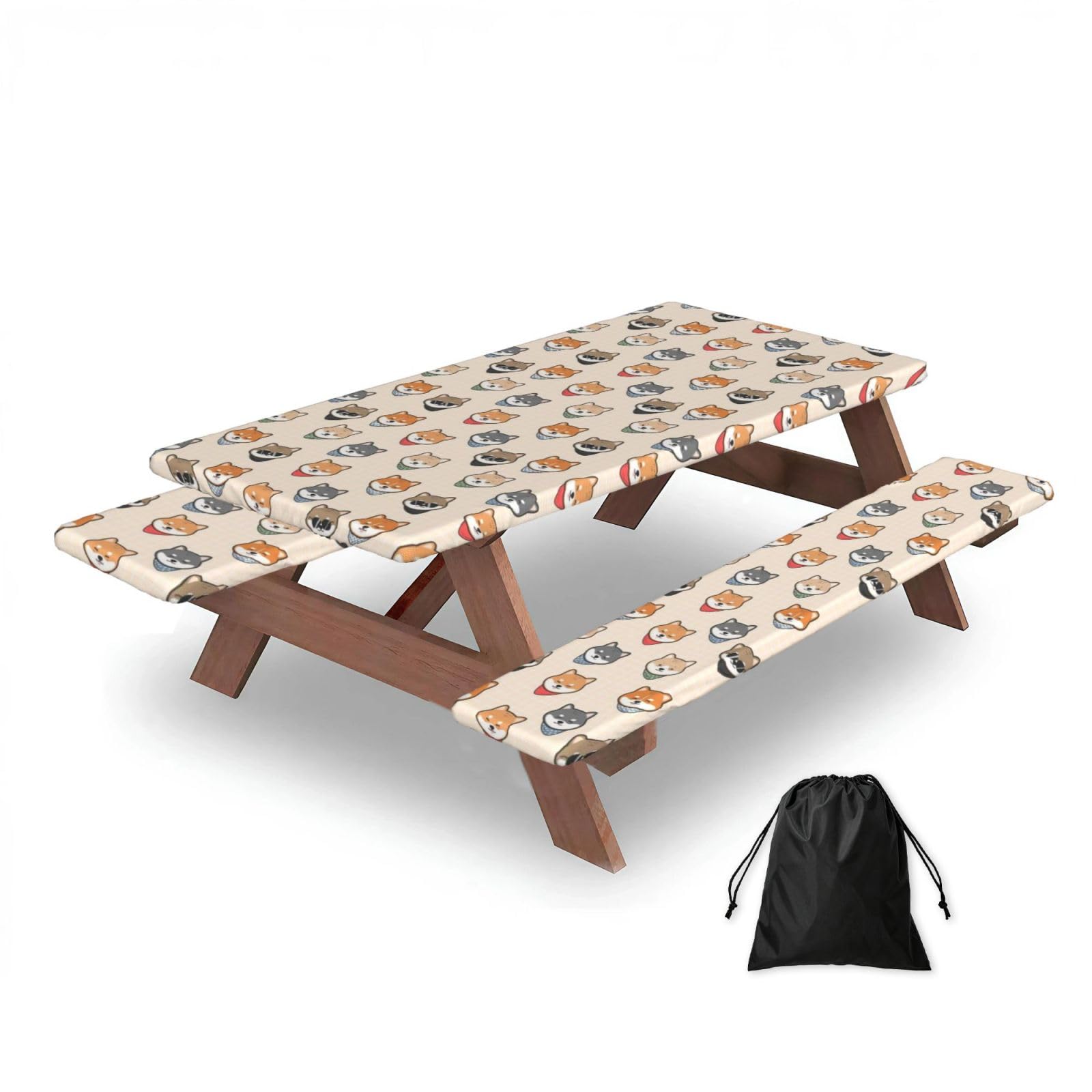 Dopklna As Picture Shiba Inu Shiba Inu Pattern, Picnic Table Cover With Bench Covers -Waterproof Elastic Fitted Tablecloth For Garden Camping Patio 76X152cm