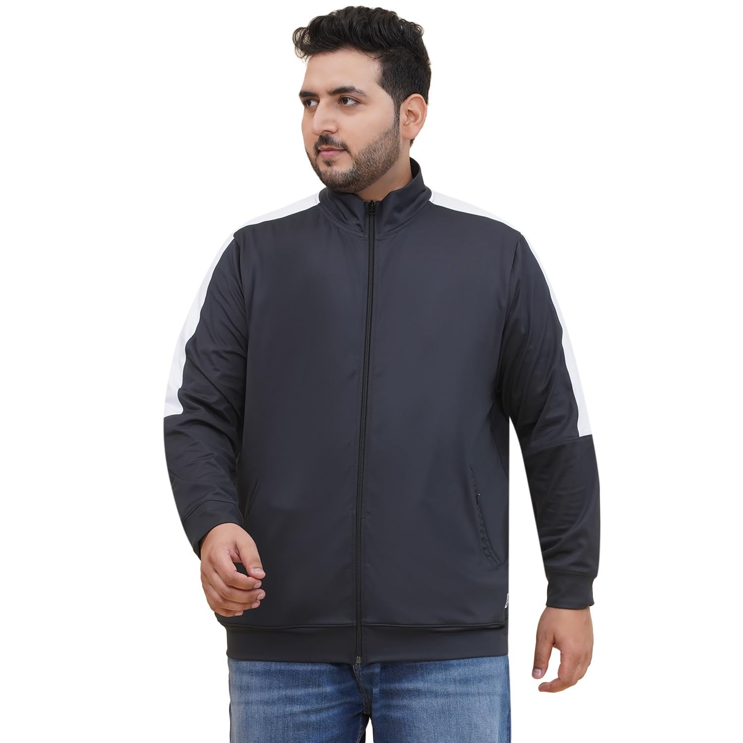 john pride Plus Size Men Grey Stretchable Mock Collar Sweatshirt (JPSWTY75197_Grey)-picture-22
