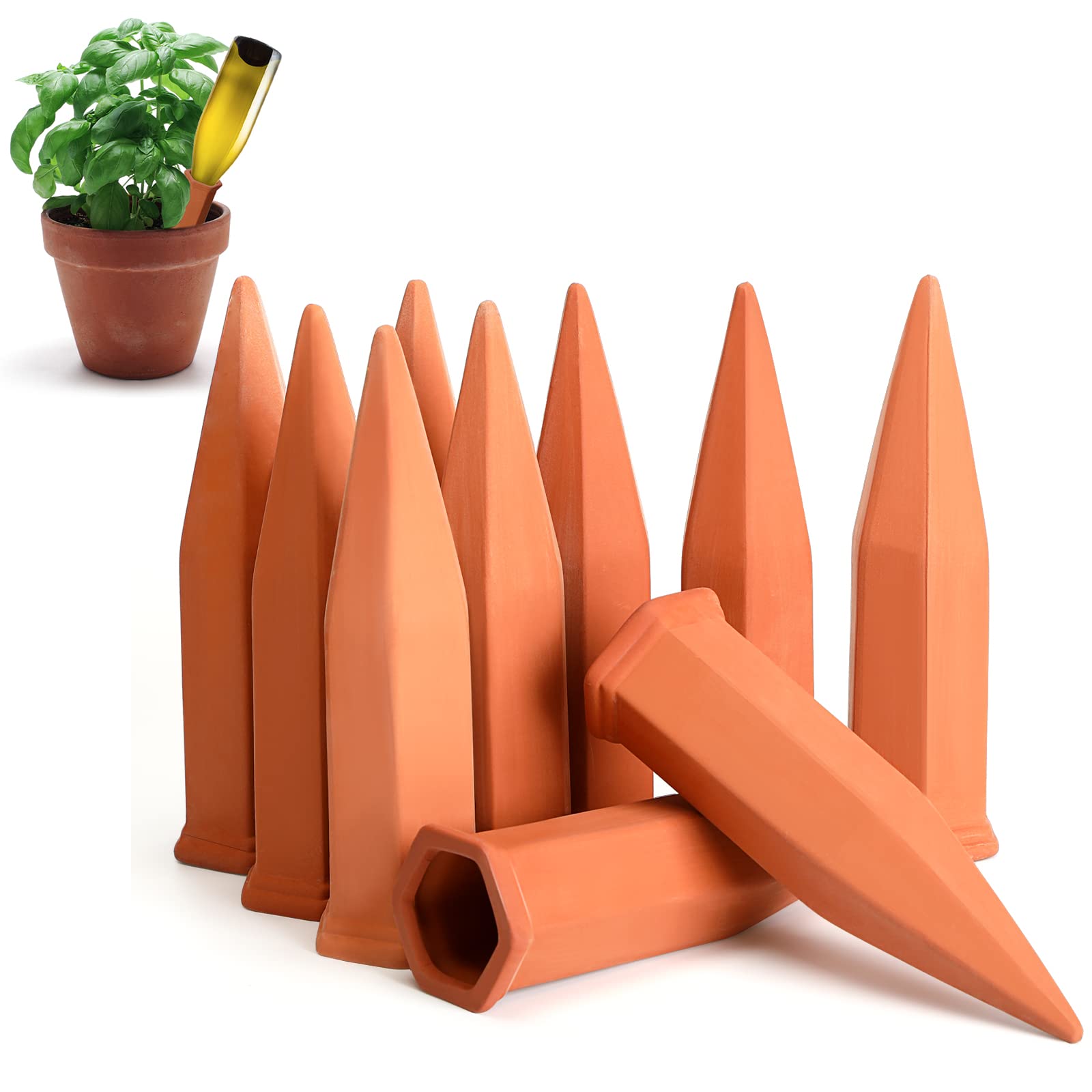 Jovitec Plant Watering Stakes Self Watering Spikes Terracotta Automatic Plant Waterers Devices for Indoor Outdoor Home and Office Plants(Rustic Red,10