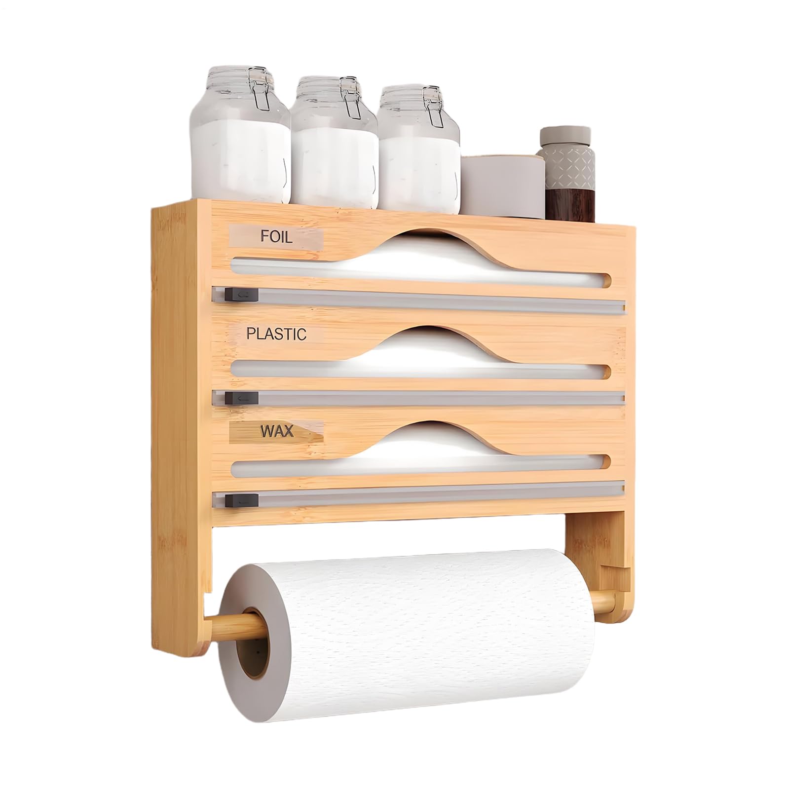 Organizador Para Film Con Cortador Contenedor Organizador Multifuncional | Dispensador Con Cortador Para Aluminio Y Etiquetas Para Hogar Cocina Despensa Frigorífico Armario Pared