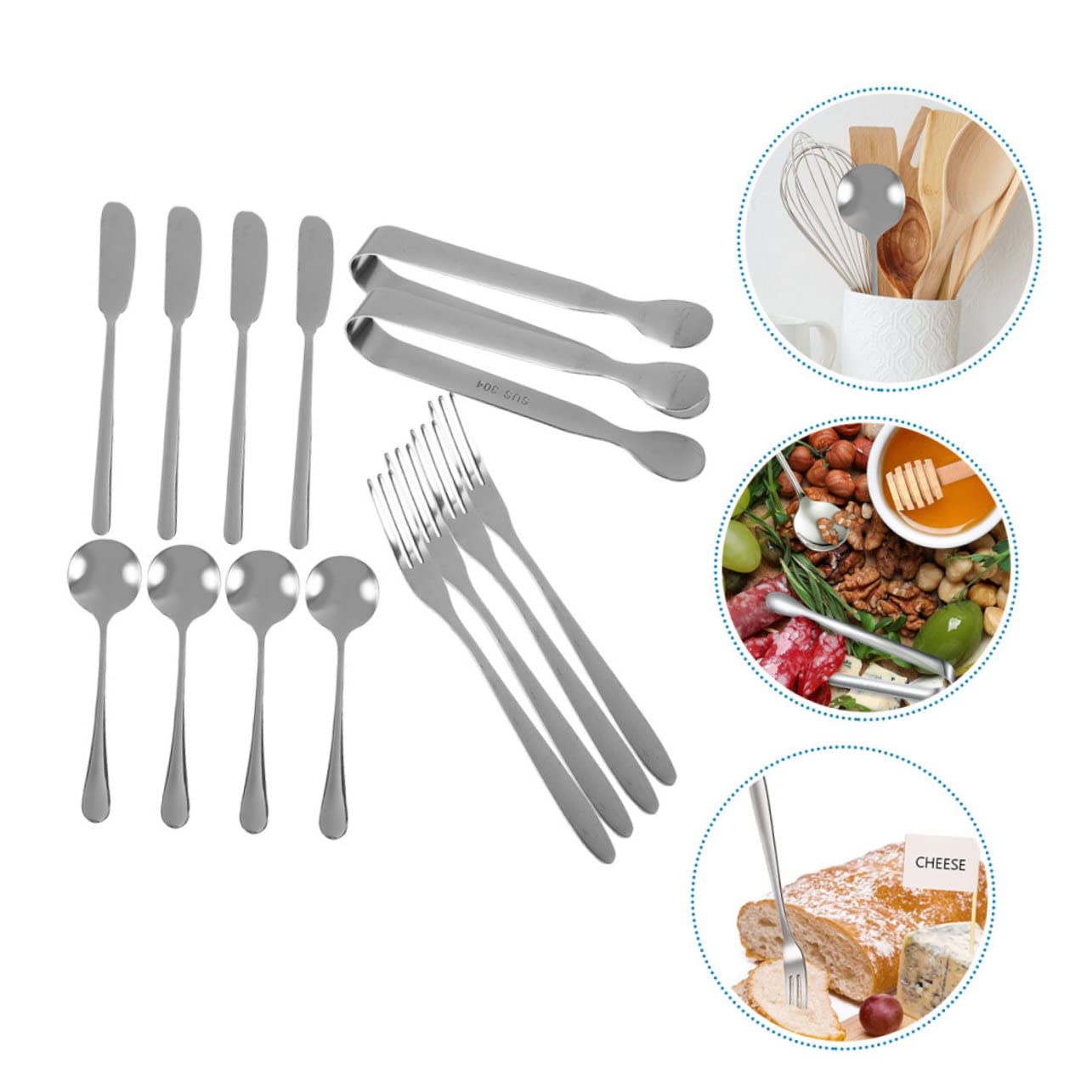 HOLIDYOYO 14-pc Stainless Steel Cheese Knife Set Silverware Utensil Set for Cheese Board Easy to Grip Cheese Spreader Fork Spatul