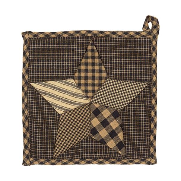 VHC Brands Farmhouse Star Cotton Primitive Tabletop Kitchen Fabric Loop Patchwork Square Pot Holder, 8" x 8", Charcoal Black