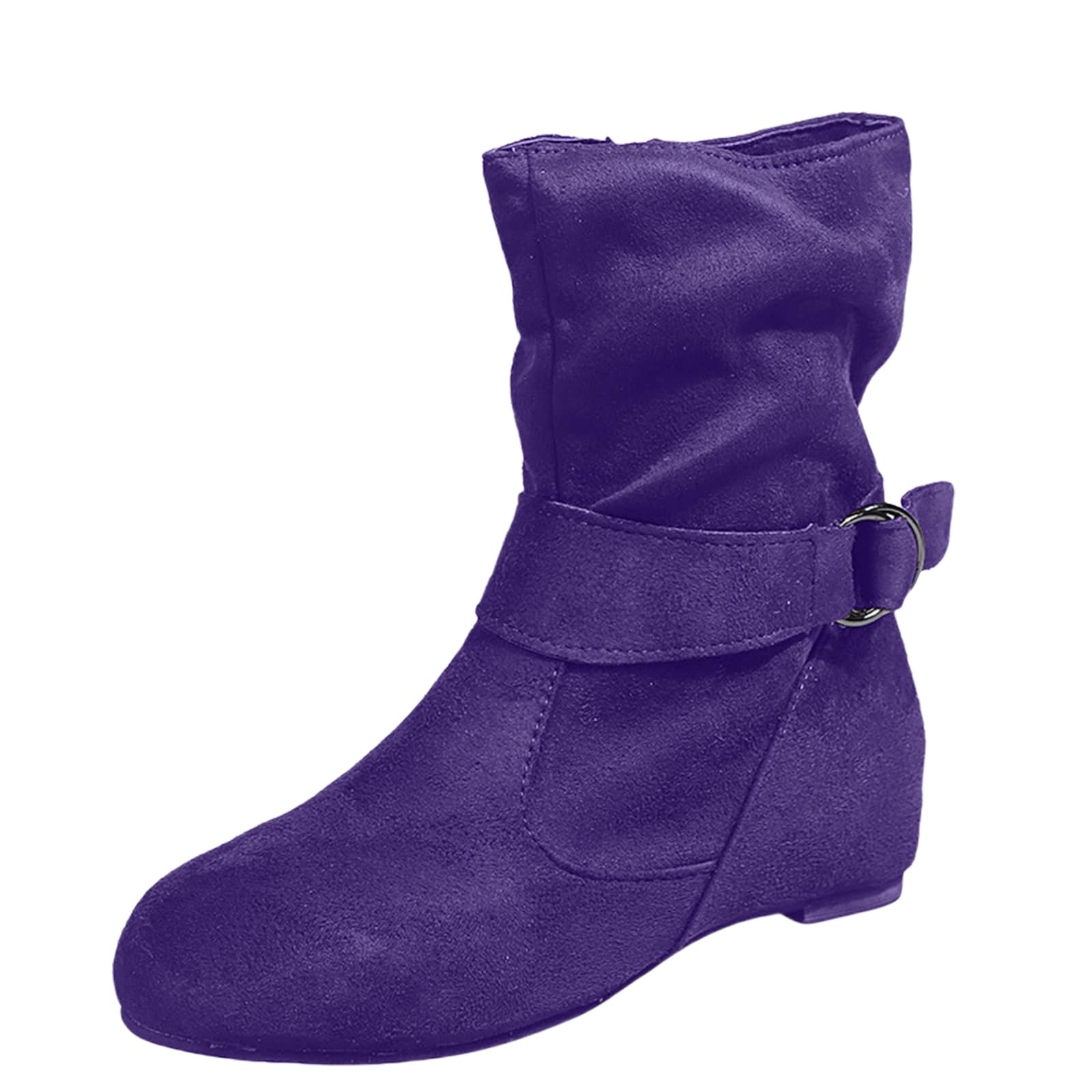 Womens Ankle Boots Slouch Low Heel Flat Boots Faux Suede Western Cowgirl Boot Fashion Round Toe Dress Short