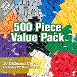 SCS Direct Building Block Bricks - Set of 500 Pc Bulk Set - 10 with 27 Bonus Roof Pieces - Tight Fit with All Major Brands- Great for Activity Tables, Creativity and School Projects