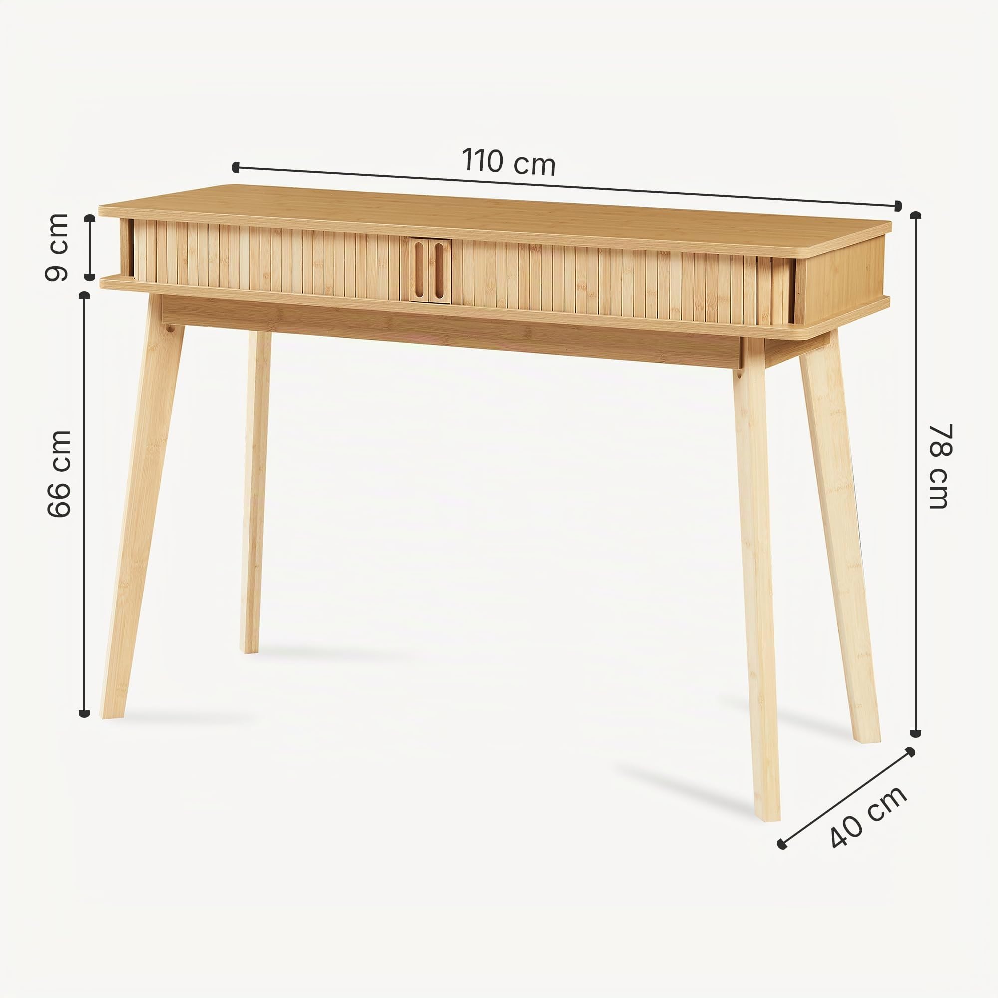 [en.casa] Tavolo a Consolle con 2 Ante Scorrevoli e Gambe in Bambù Mobile Alto Stretto Tavolo da Ingresso con Vani Chiusi per Soggiorno Studio 110 x 40 x 78 cm - Naturale