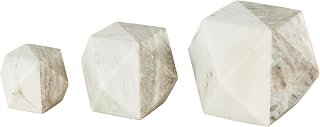 Deco 79 Marble Geometric Decorative Sculpture Cube Two-Toned Hexagon Home Decor Statues, Set of 3 Accent Figurines 5",4",3" H, White
