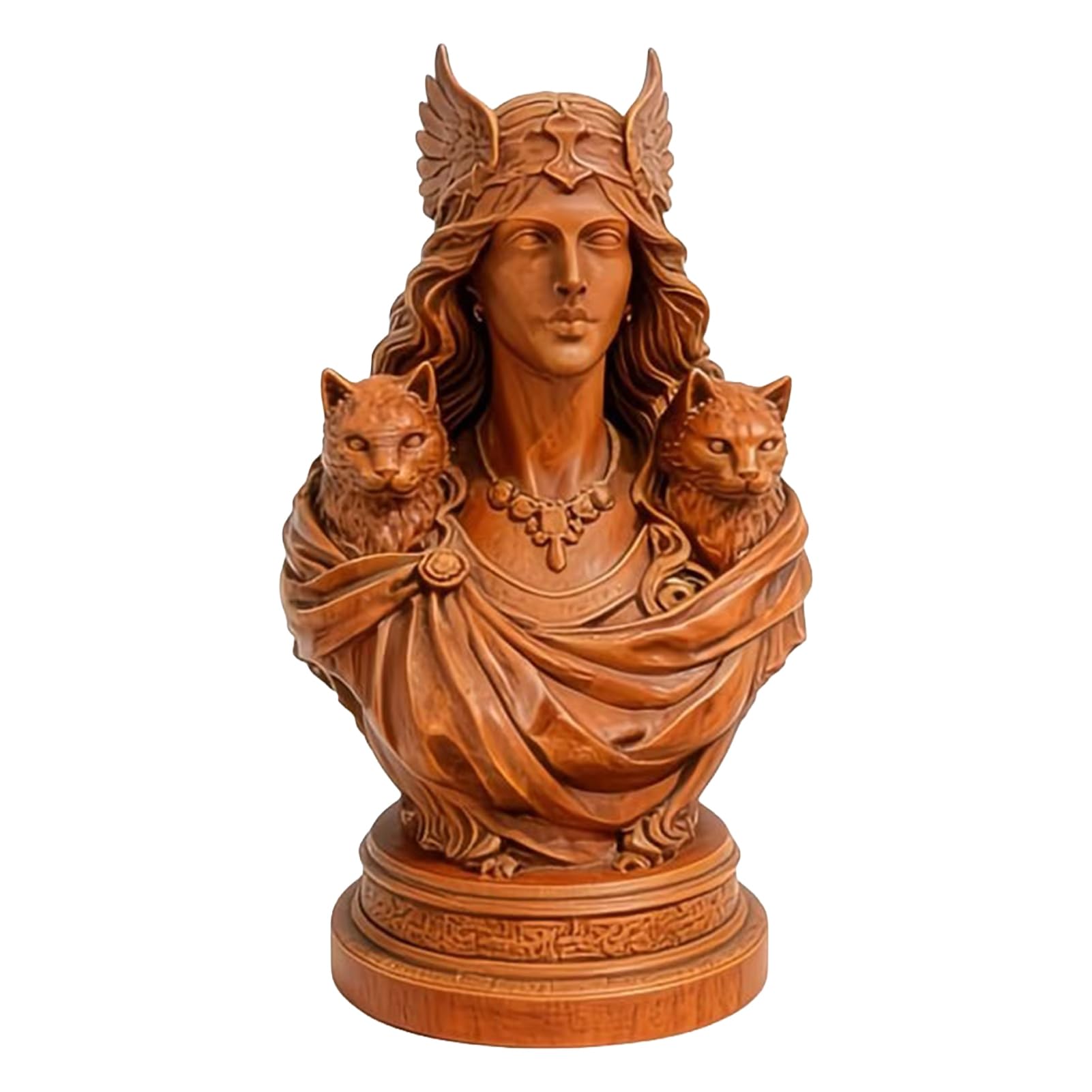 Glifora 3D Printed Goddess Figurine - Nordic Mythology Goddess Ornament with Winged Crown and Cats, Collectible Tabletop Decoration for Office and Bedroom