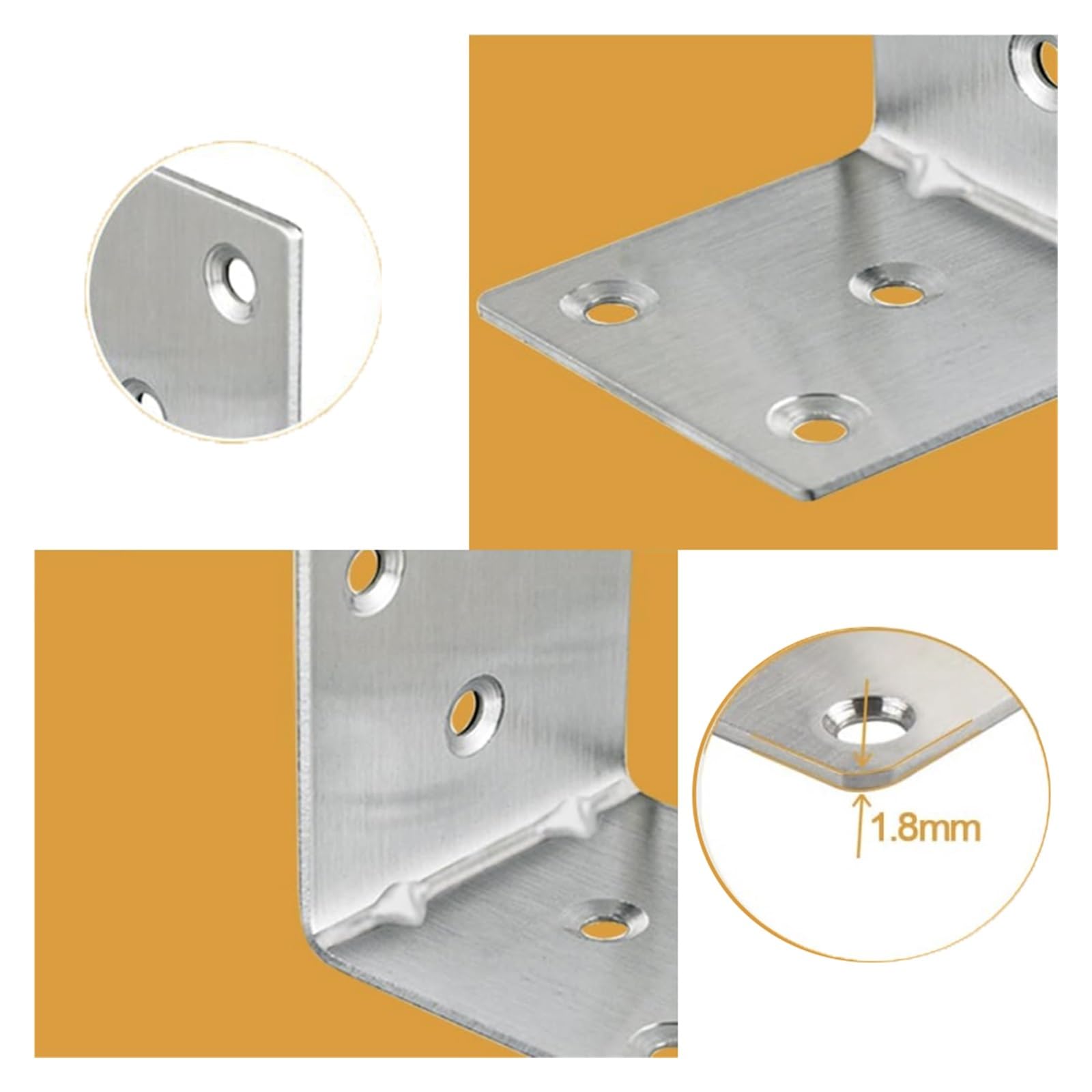 Soporte de ángulo de acero inoxidable resistente en forma de L de 90 grados para soporte de madera | Soporte de esquina de metal duradero para muebles y proyectos de bricolaje