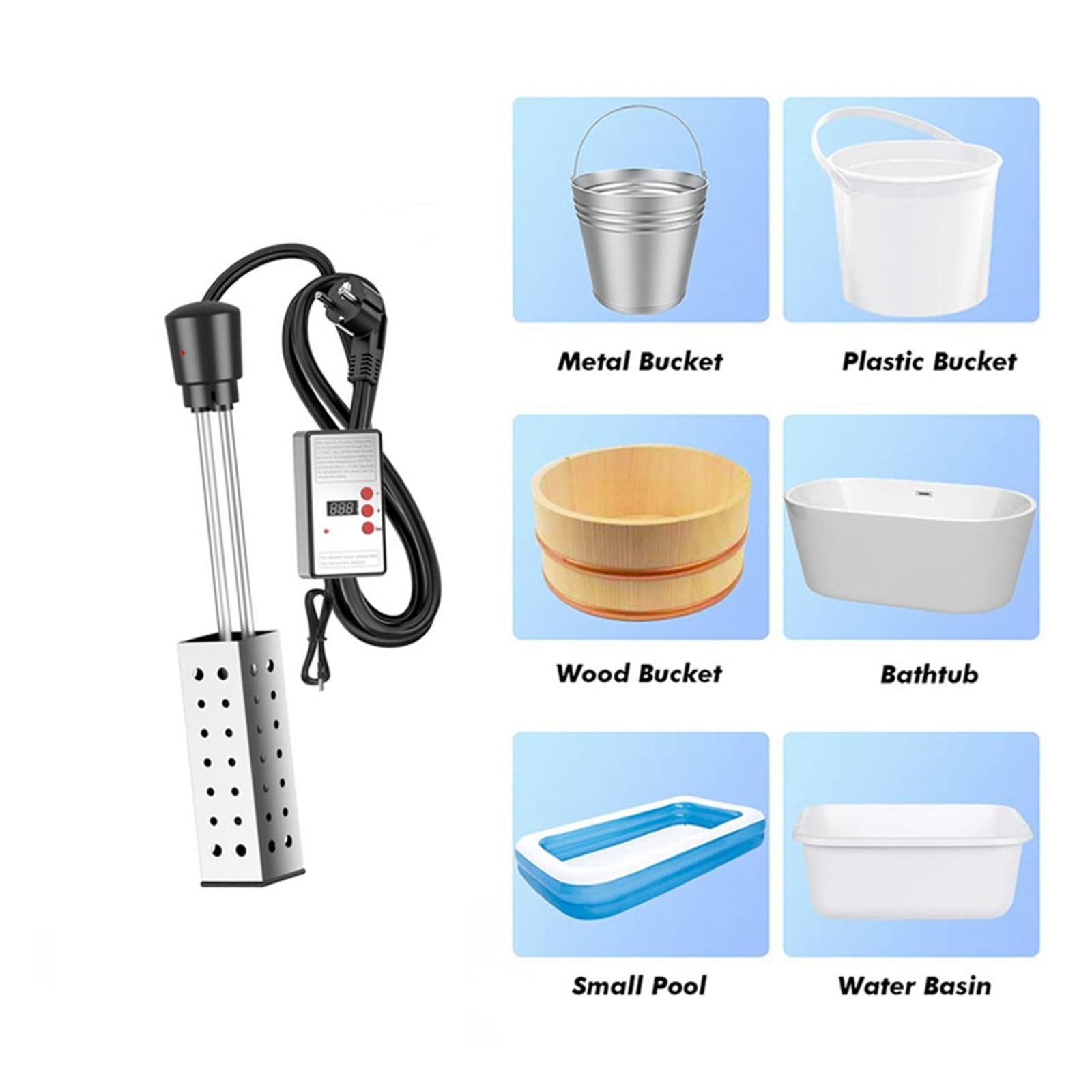 Wassererhitzer, 1500W Tauchsieder, Poolheizung mit automatischem Timer, Sichere