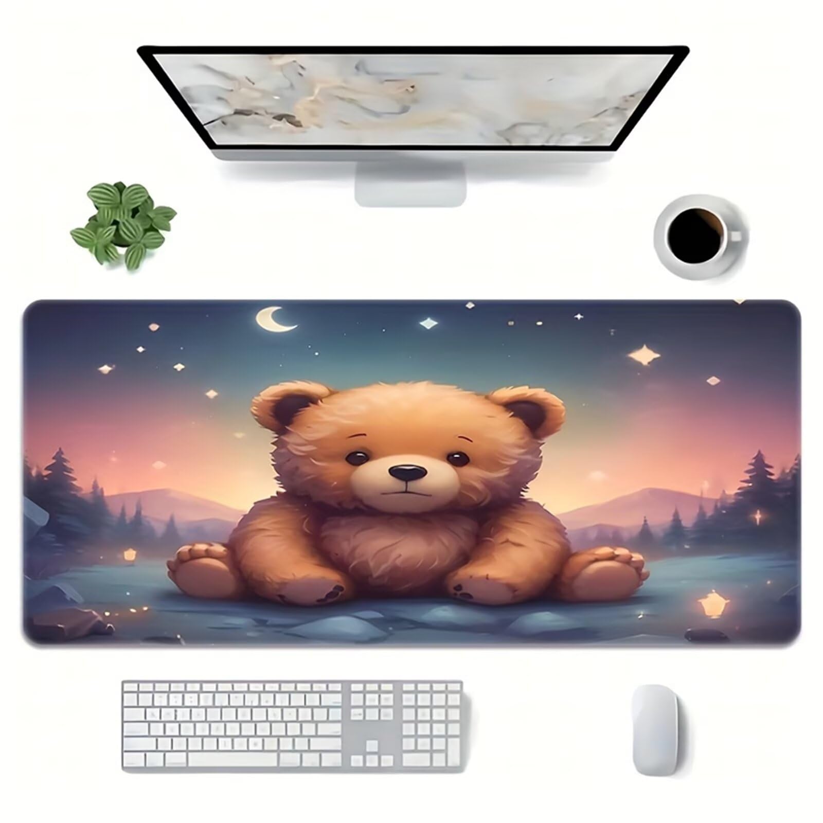 Tappetino per Mouse Gaming XXL 1200x600x2 mm, Mousepad Extra Large da Scrivania con Bordi Cuciti, Tappetino per Tastiera Antiscivolo, Superficie Ottimizzata per Sensori Ottici, Orso Animale Lunare