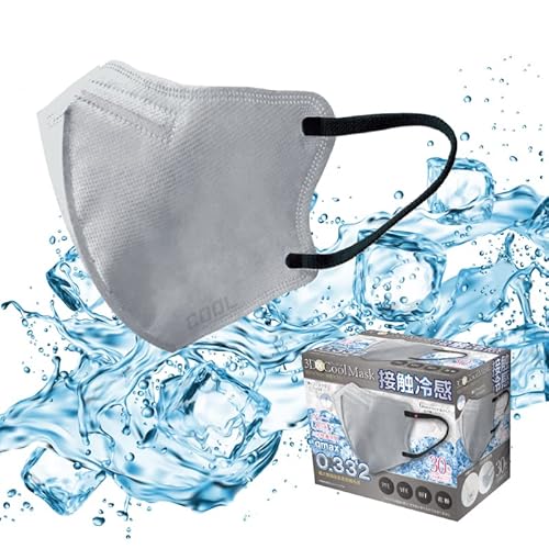 ヒロコーポレーション 3Dバイカラー冷感不織布マスク グレー×ブラック 30枚入り ふつうサイズ qmax0.332 冷感ひんやり 冷たい 高機能99% (1)