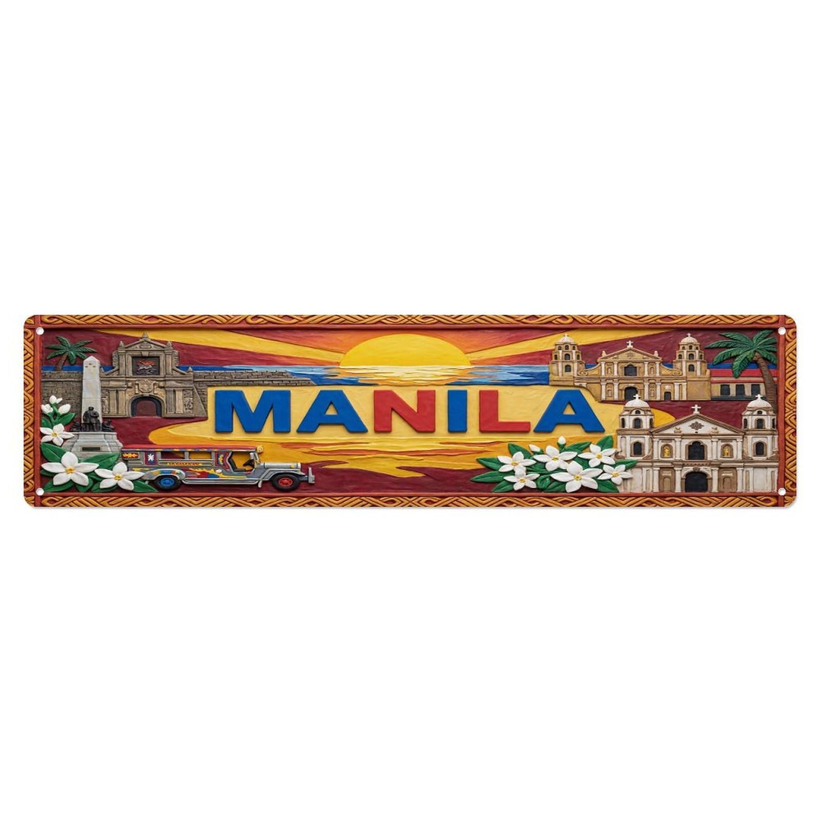 Gead 4X16inch Style Vintage Manila Philippines Flag Pattern Metal Tin Sign