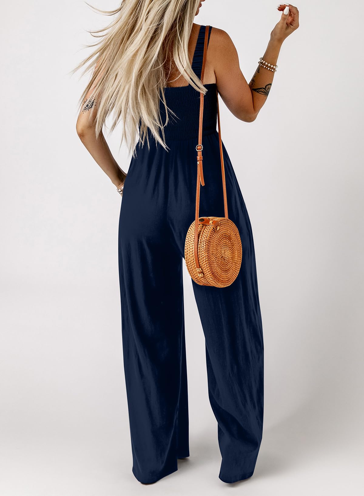 Dokotoo Jumpsuit Damen Sommer Latzhose Casual Lose Overalls Weites Bein Lang Romper mit Taschen S-2XL
