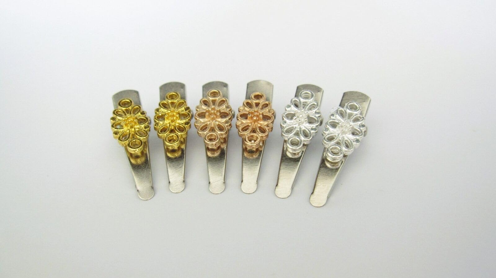 Generic 2 small silver rose gold filigree metal alligator hair clip for fine thin hair (Primary color: Rose gold)