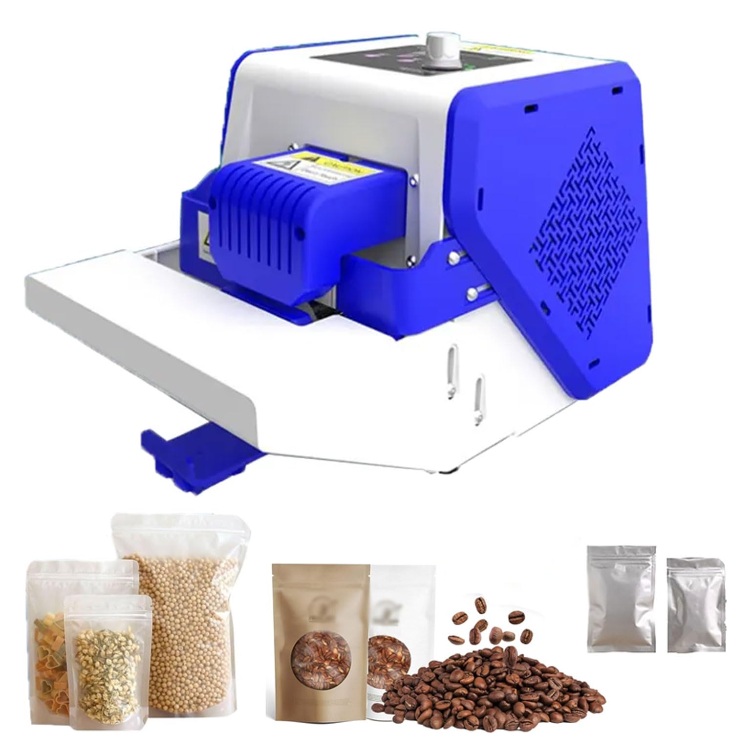 YXYLJOZ Automatic Roller Sealing Machine, Electric Continuous Band Sealer, 300W Plastic Heat Sealer with 0-200℃ Temperature Control for PVC, Films, Foil, Kraft Paper Bags (Blue)