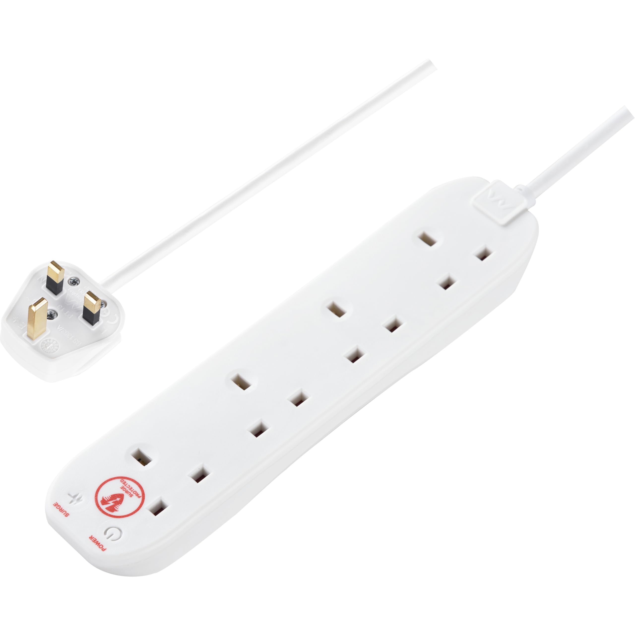 Masterplug Four Socket Power Surge Protected Extension Lead, 2 Metres, 13 Amp,