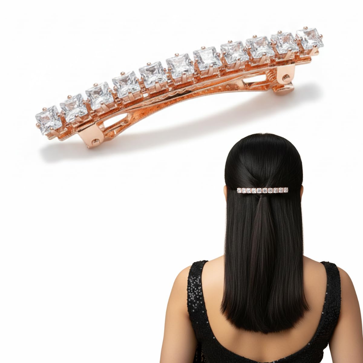 Gold Plated Marquise Crystal Hair Barrette Wedding Hair Pin with Elegant Marquise Jewels - Cassandra Lynne main image 2