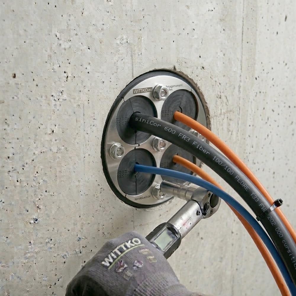 WITTKOWARE DN100 Mauerdurchführung geteilt 4-Fach 4-34mm | Ringraumdichtung klappbar | V2A Edelstahl & EPDM 40mm | Druckdicht 2,5 bar