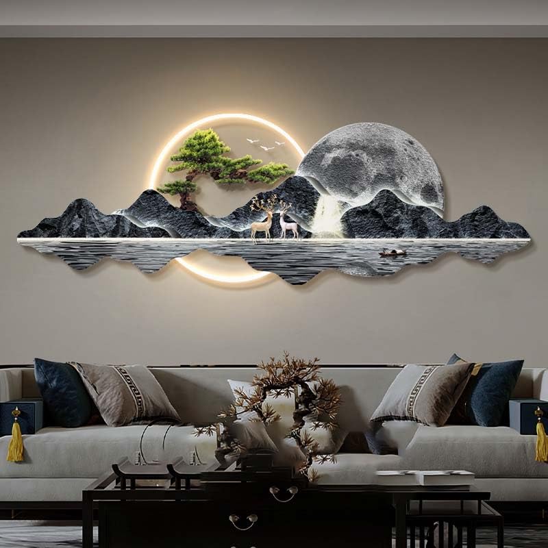 Grande décoration murale LED 3D style asiatique haut de gamme