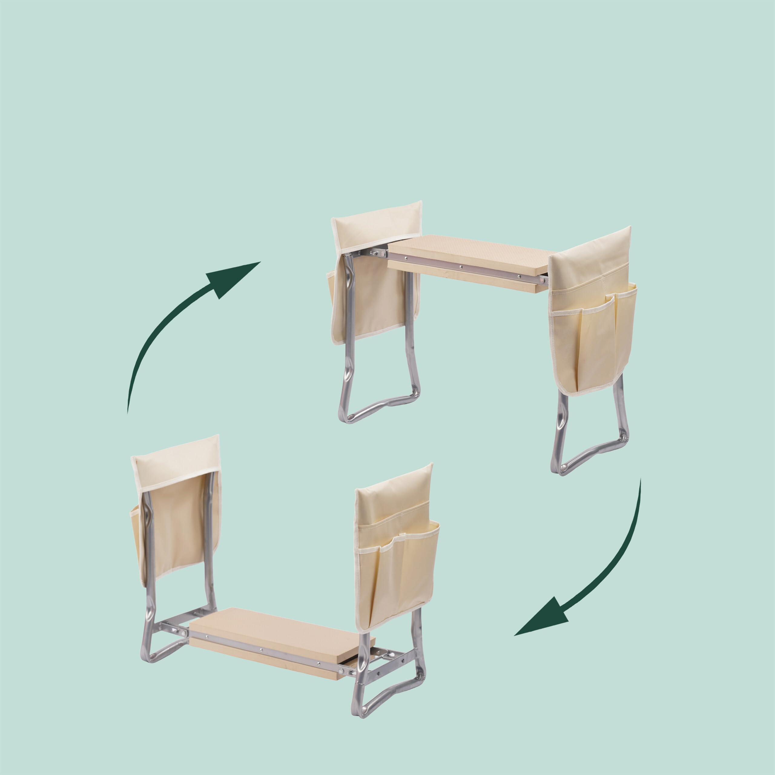 Relaxdays Panca per Giardinaggio 2-in-1, Pieghevole, Imbottita, con Tasche, Ginocchiera e Seduta