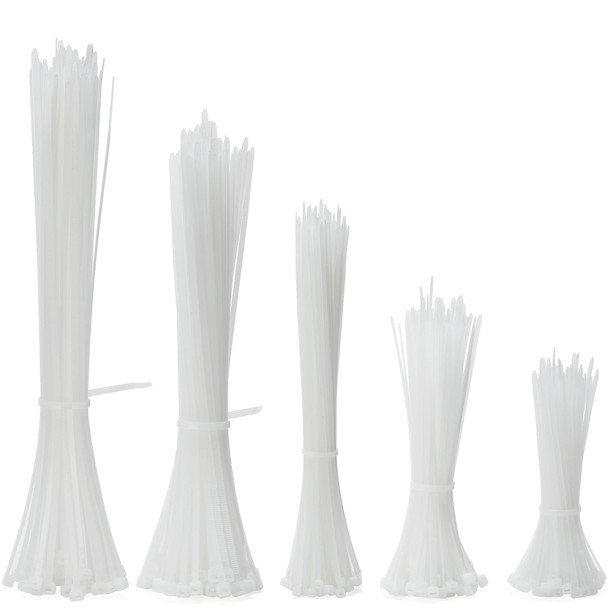 INTMALTE Cable Ties 500 Pack Plastic Zip Ties Heavy Duty Tie Wraps Self Locking Small Nylon Zip Tiesfor Home, Office, Garden, Assorted in Sizes 100mm, 150mm, 200mm, 250mm (Size1, White)