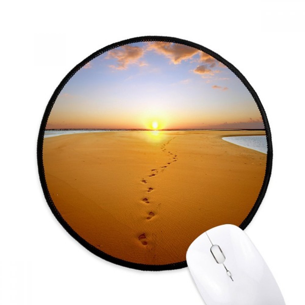 DIYthinker Footprint Sunset Silk Road Camel Desert Round Non-Slip Mousepads Black Titched Edges Game Office Gift