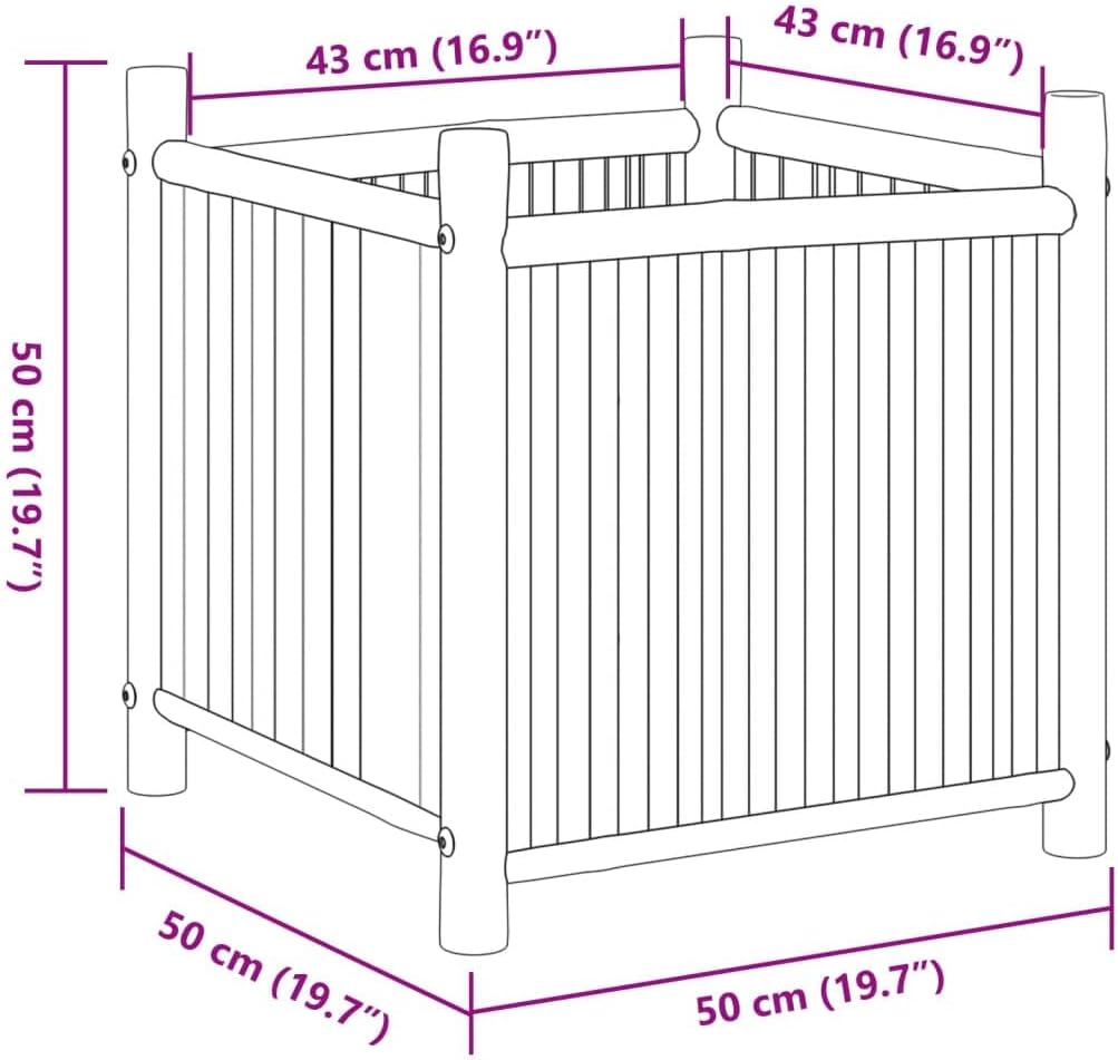 vidaXL Bamboo Raised Planter Box - Large Garden Flower Pot/Plant Stand - Outdoor Balcony Decor, Brown, 19.7"x19.7"x19.7"