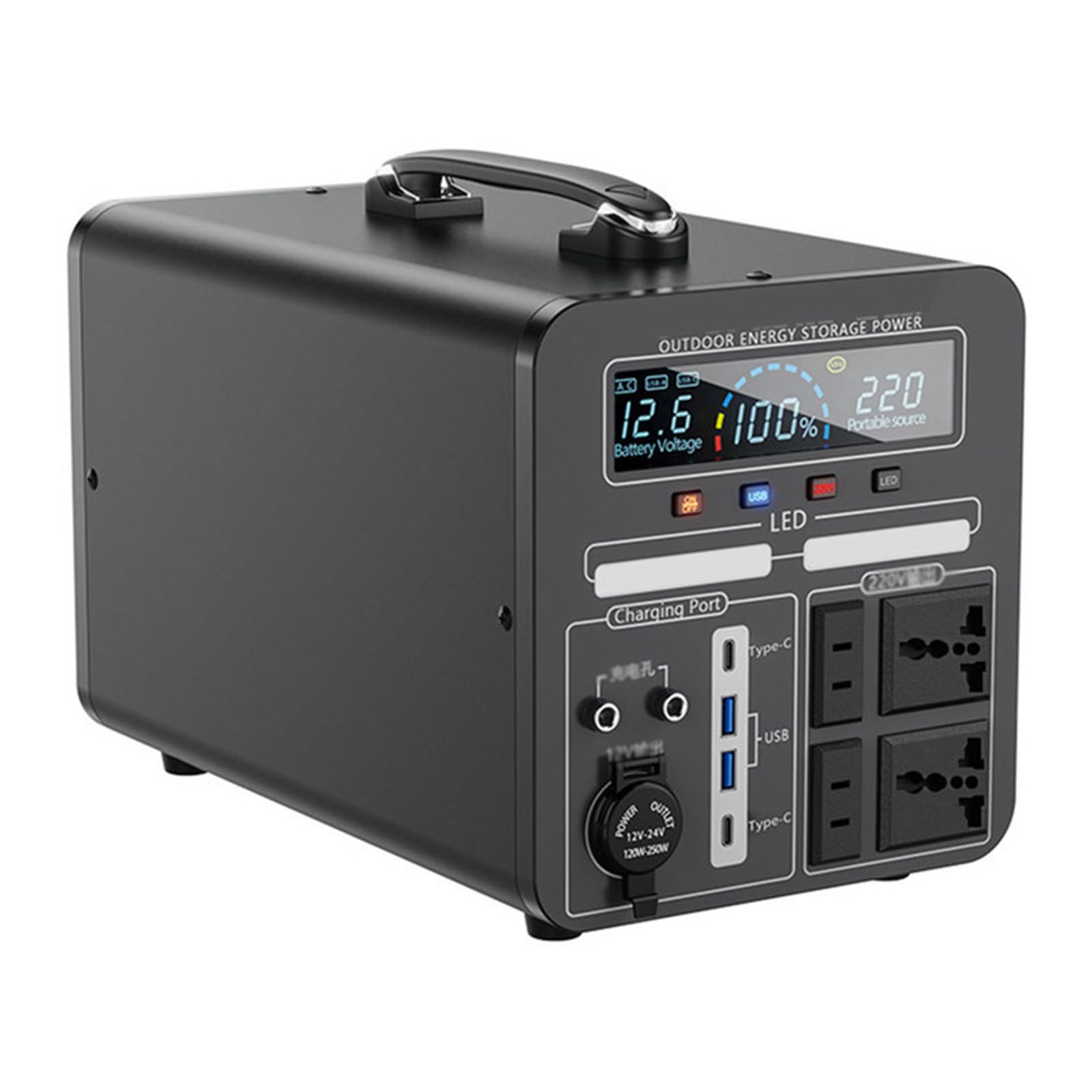 Alimentation électrique Mobile extérieure 600 W 220 V Stockage d'énergie Portable Batterie au Lithium de Grande capacité Camping Conduite Autonome Décrochage de Voiture d'urgence,480Wh
