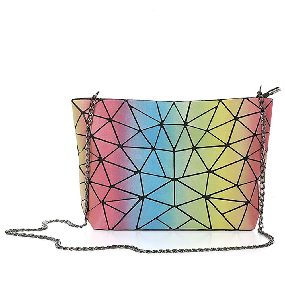 Ulalaza Geometric Lattice Luminous Purse Chain Crossbody Clutch Purses Tote Handbags Holographic for Women