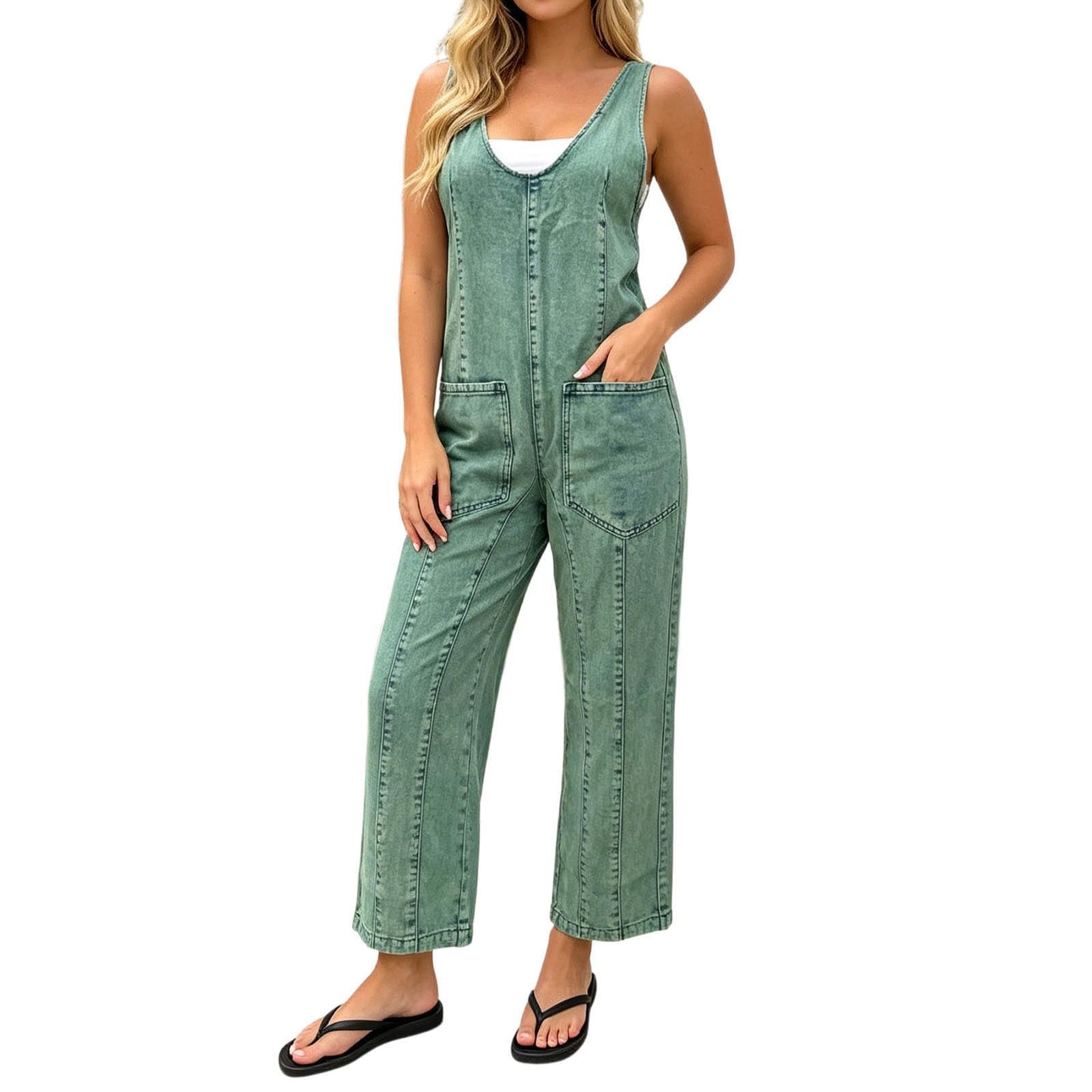 Genérico Conjunto Mujer Elegante,Mono Vaquero Informal De Estilo OtoñO-Invierno para El Trabajo Tirantes Ajustables Y Bolsillos