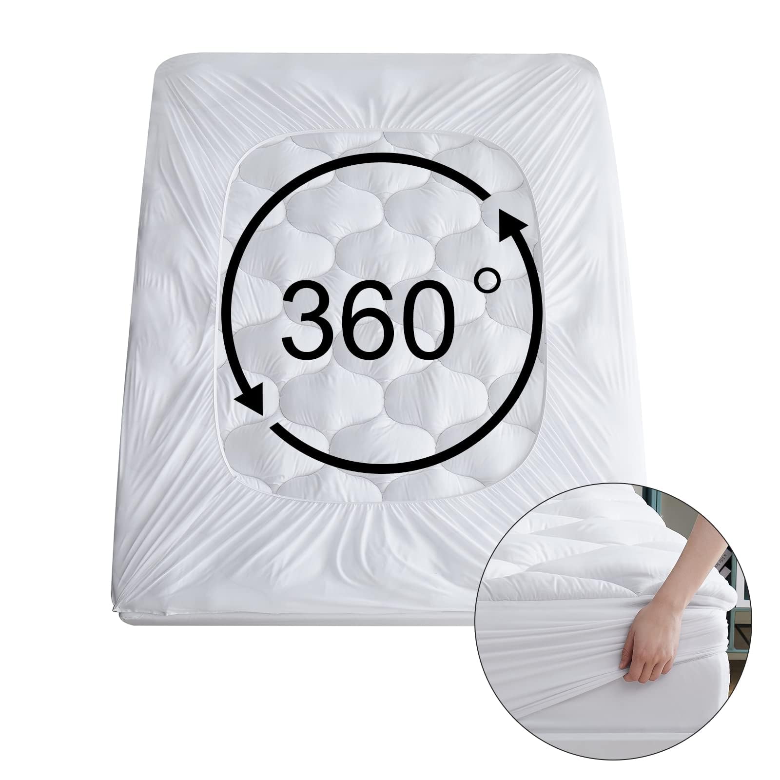 R.SHARE Protector de colchón cubrecolchón Suave Transpirable, Envoltura de 360°, Engrosado, Lavable, Red 3D, Funda Protectora de colchón, Color Blanco ecológico (160X 200CM)