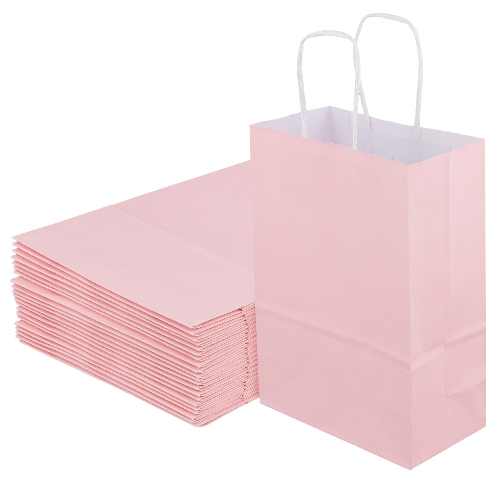 JOIKIT 100 Pieces Pink Paper Party Bags with Twist Handles, Small Gift Bags for Wedding Birthday Party, 15 x 8 x 21cm
