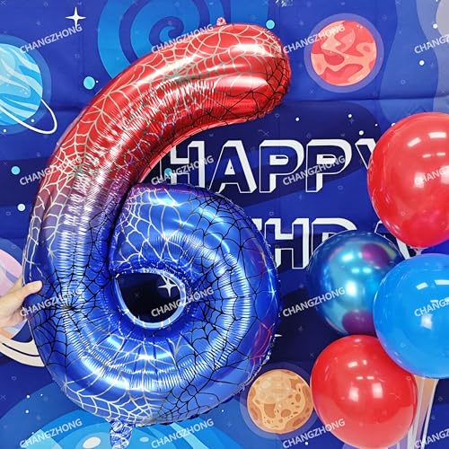 Image of 40 In Red And Blue Spider Theme Large Number 0 Balloon | Giant Large Helium Foil Balloon for Boy or Girl 0 th Birthday Wedding Anniversary Baby Shower Party Decorations