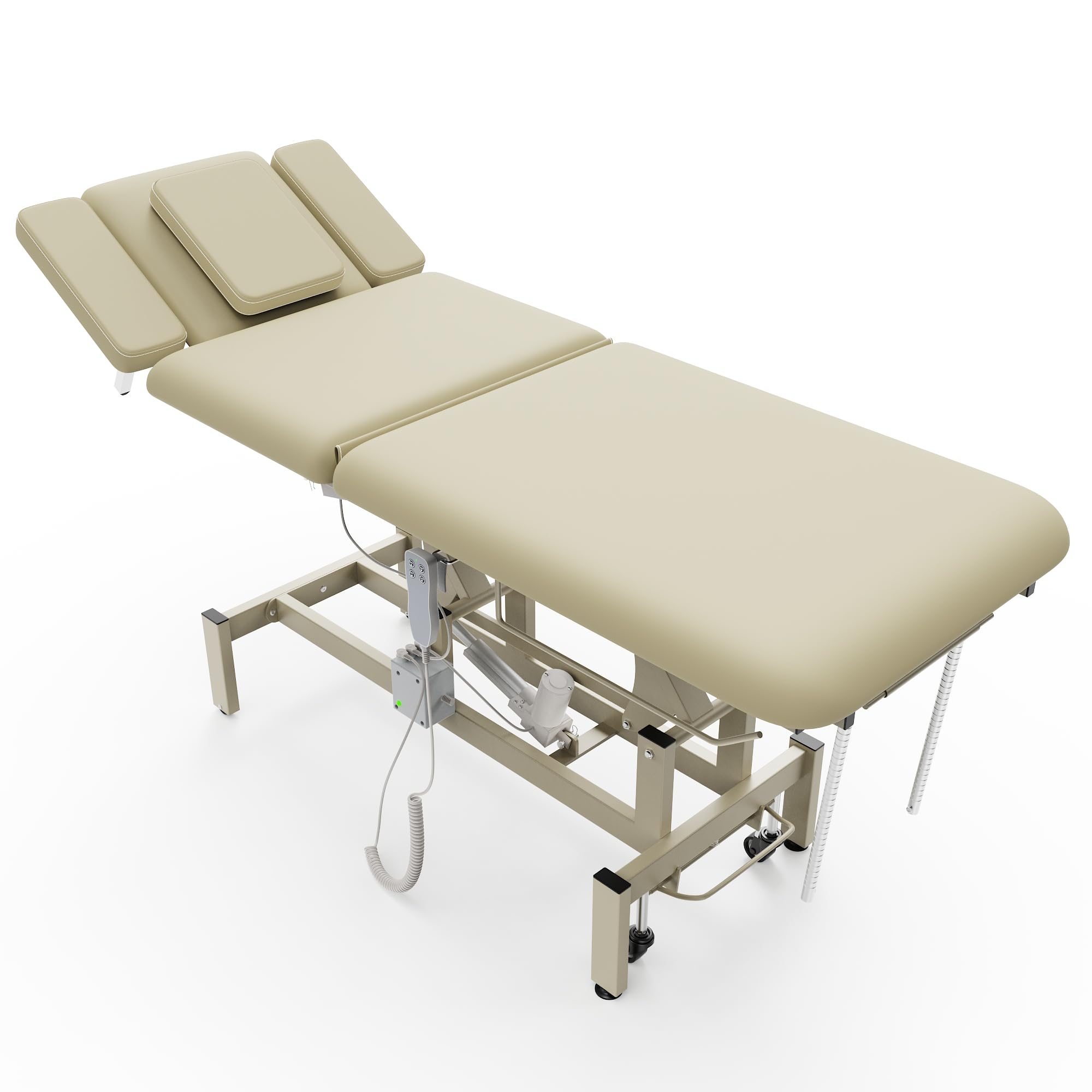 2 Motors Electric Massage Table, Hydraulic Electric Lift Adjustable Waist and Height Lifting Functions for Treatment, Physical Therapy, Spinal Massage, Facial Spa, Waxing, Tattooing - Beige Gray