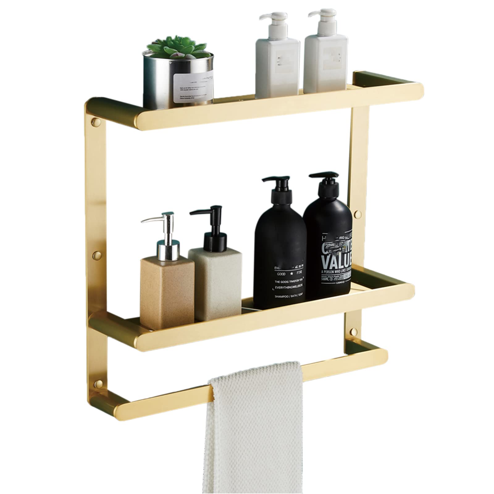 Cesta de ducha de baño B50cm estante de aluminio dorado montado en pared