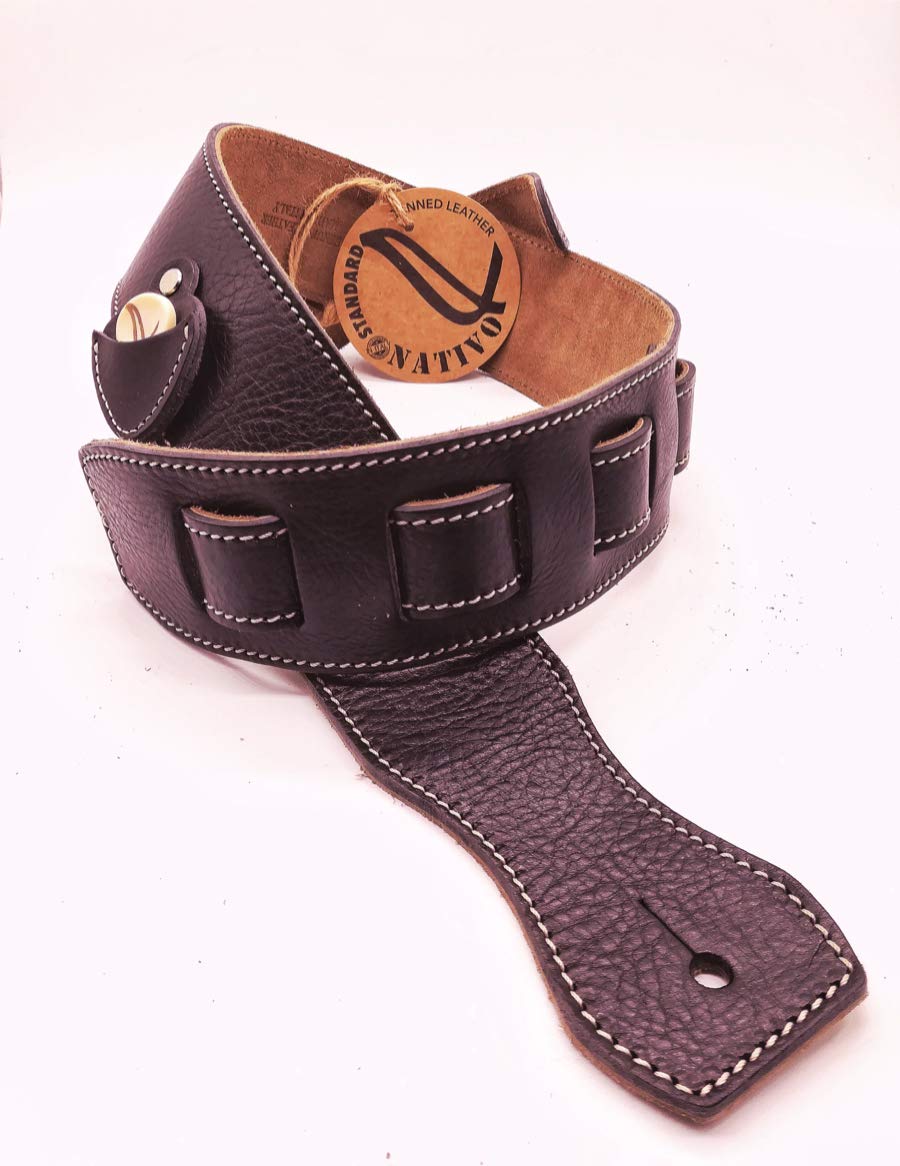WAMBOOKAStandard Guitar and Bass Strap Handmade, 100% Handmade in Italy Handmade with Genuine Vegetable Tanned Volanata Leather in Tuscany with Resistant Contrast Stitching. (Classic Leather - Horse