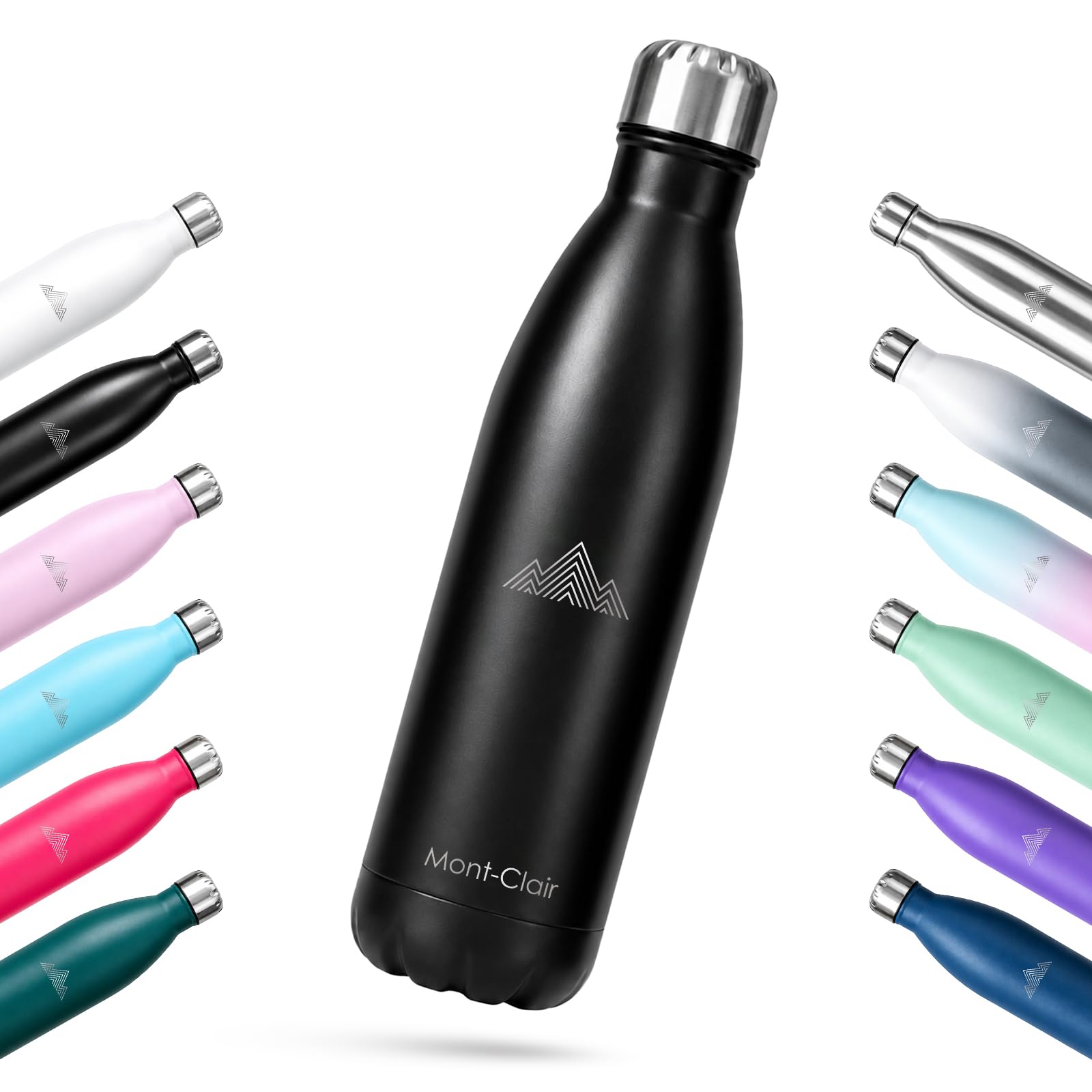 Mont-Clair Stainless Steel Water Bottle, 12h Hot & 24h Cold Drinks Bottle, Vacuum insulated - BPA Free, Metal, 17 oz Leakproof, Ideal for Adult, Kids, Running - Black