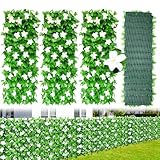 4PCS Expanding Garden Trellis Panels, 40x20cm to 28x200cm Expandable Garden Fence Screening with Artificial Ivy and White Orchid,Decorative Faux Ivy Leaf Privacy Screen Greenery Backdrop for Backyard - Image 1