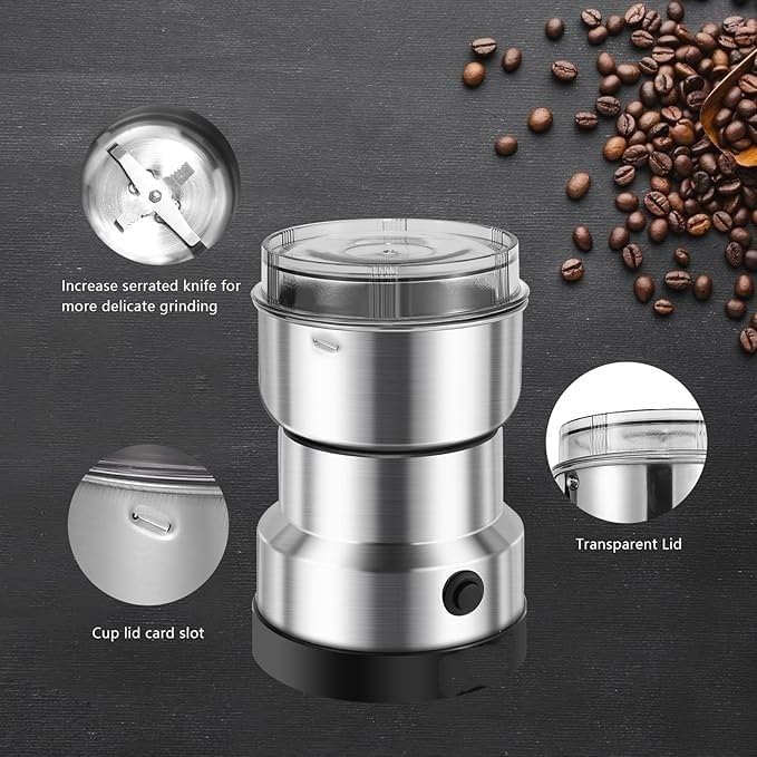 Image of Mini Mixer Grinder Small Size Electric | Portable Spice & Coffee Grinder Machine | Stainless Steel Jar | Small Mixer Grinder for Home Kitchen (300ml)