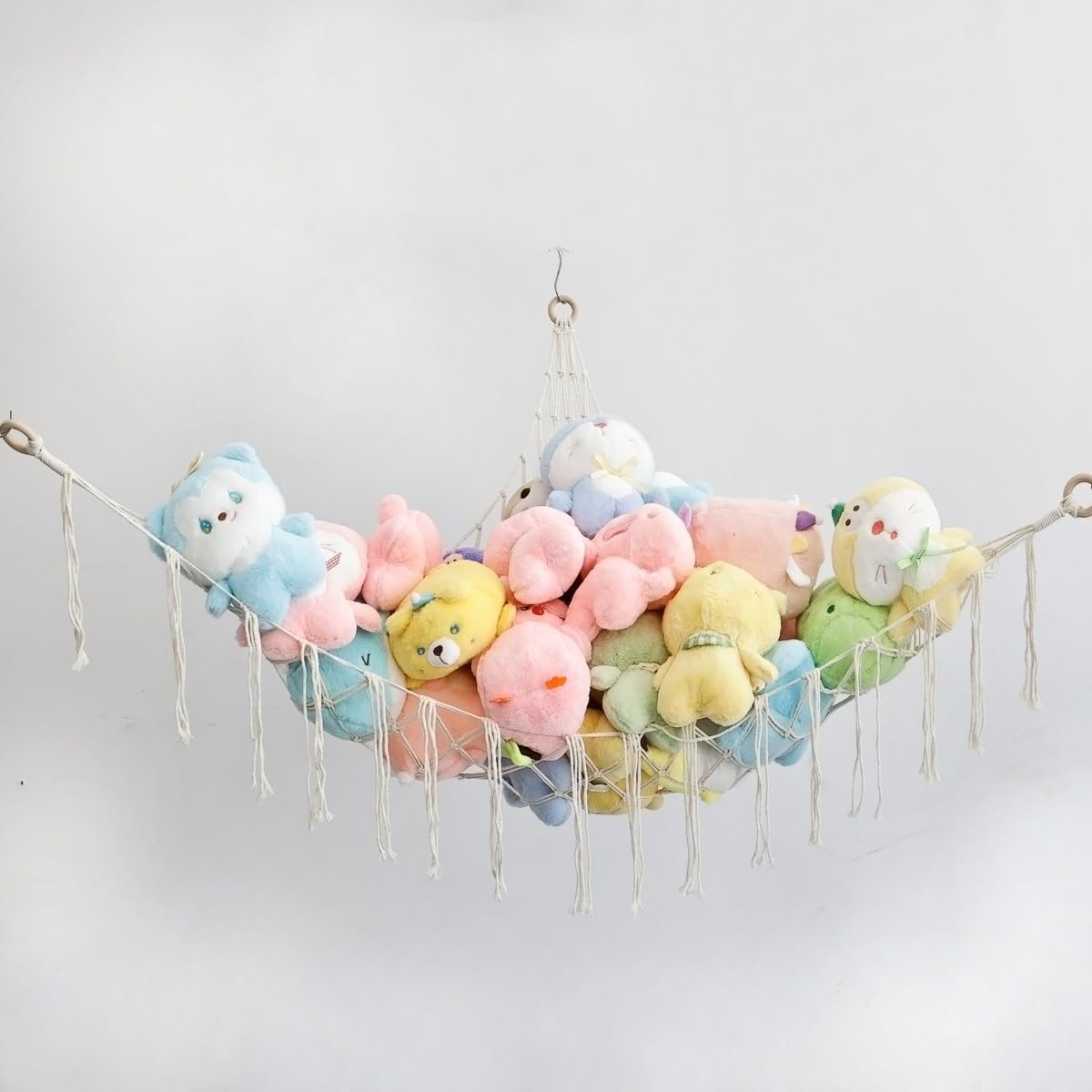 Boho amaca tessuta a mano in corda di cotone per riporre animali di peluche organizzatore a parete 150x120 cm