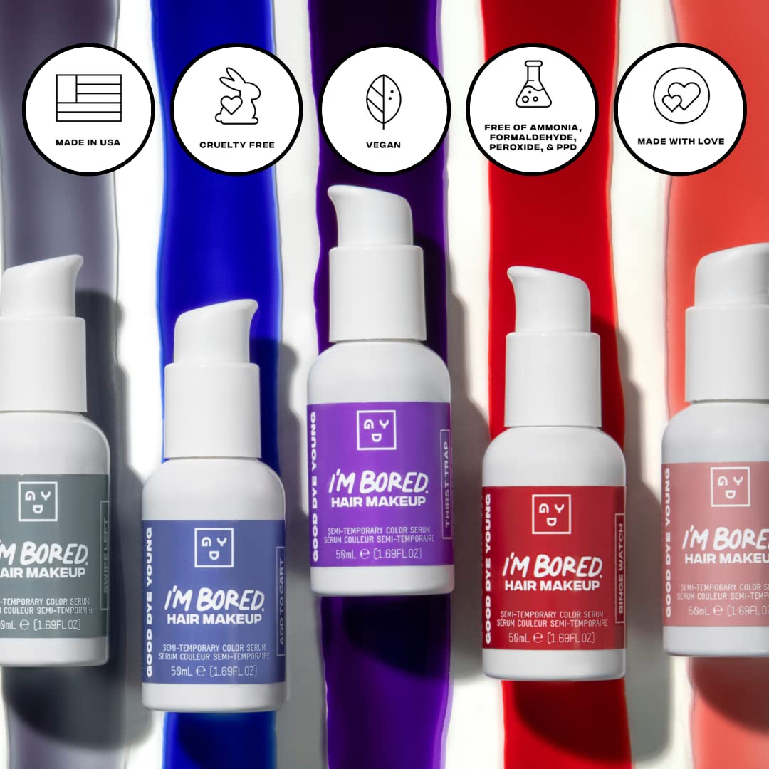 Amazon.com : Good Dye Young Hair Makeup Semi Temporary Hair Color (Thirst  Trap) – Purple Semi-Temporary Hair Serum for Brunette Hair - Vegan Hair  Serum Lasts 2-6 Washes : Beauty & Personal Care