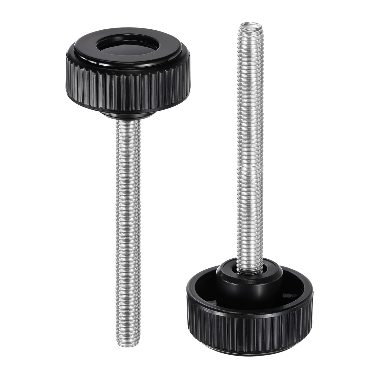 sourcing map 2pcs Knurled Clamping Knobs Thumb Screws M8 x 90mm Metric Male Thread 38mm Plastic Round Head Carbon Steel Stud Threaded Knob Thumbscrew Handle Hand Tightening Screw, Black